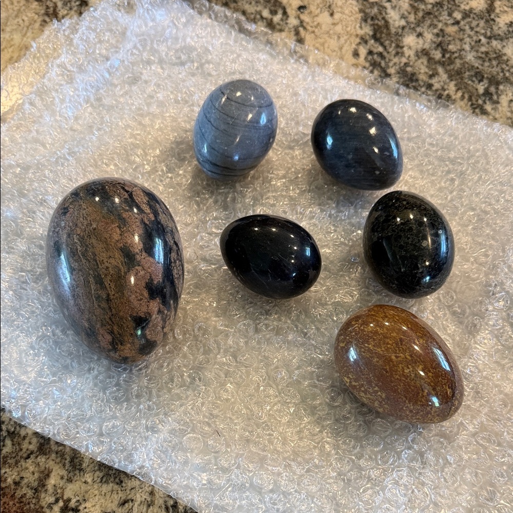 Polished Decorative Stone Egg Collection (6) - Mixed Natural Colors